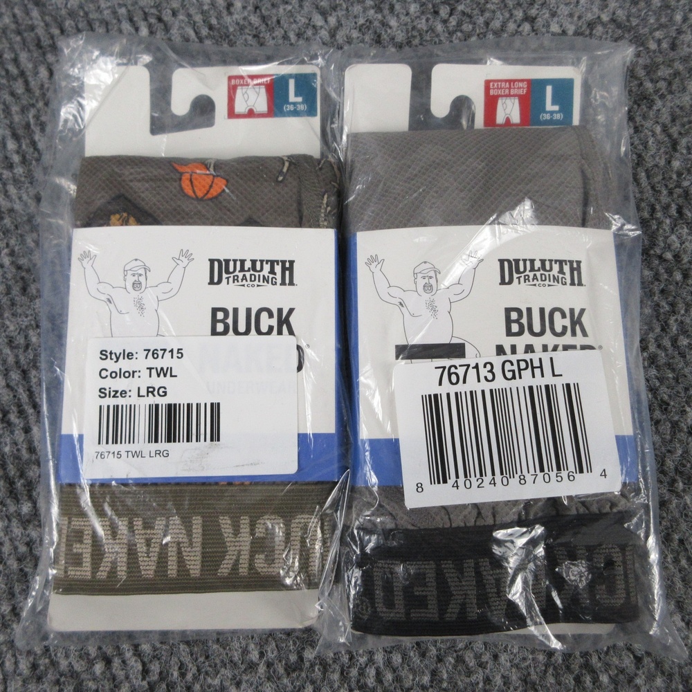 Duluth Trading Boxer Briefs Mens L Gray Buck Naked Pattern Extra Long NWT